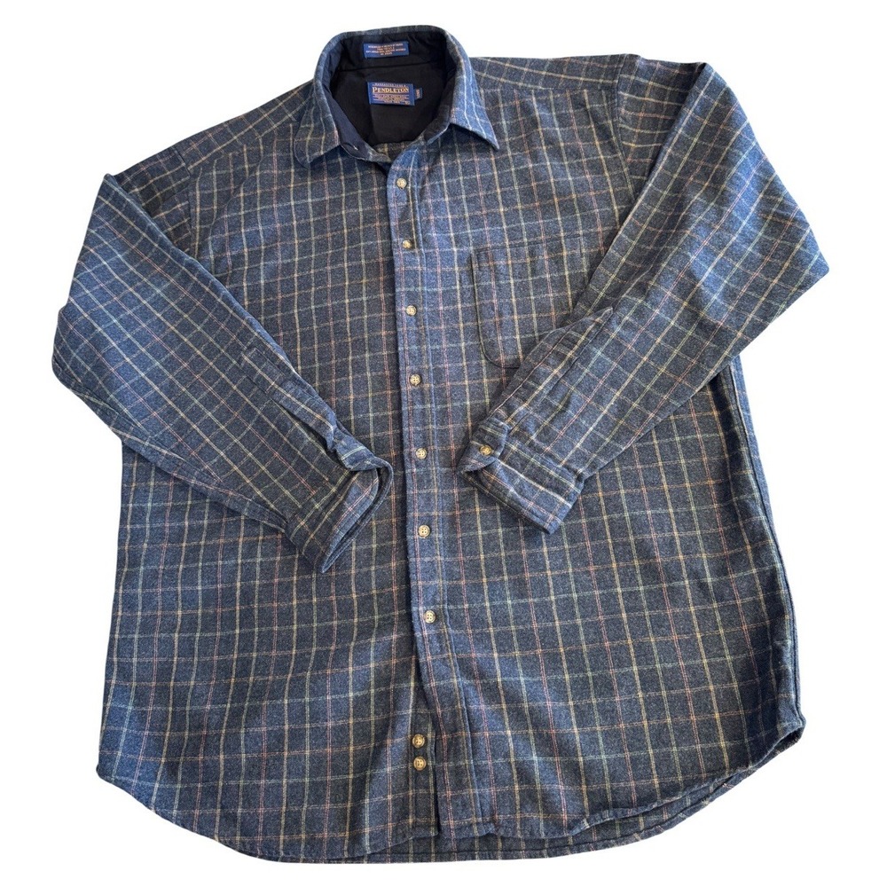 Pendleton Men's XL Blue Plaid Virgin Wool Flannel Shirt